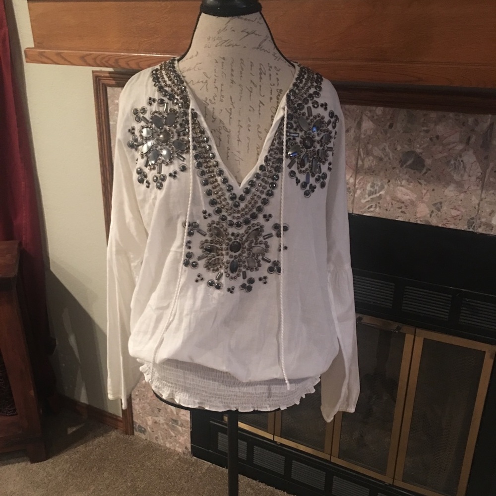 Michael Kors White Beaded Blouse